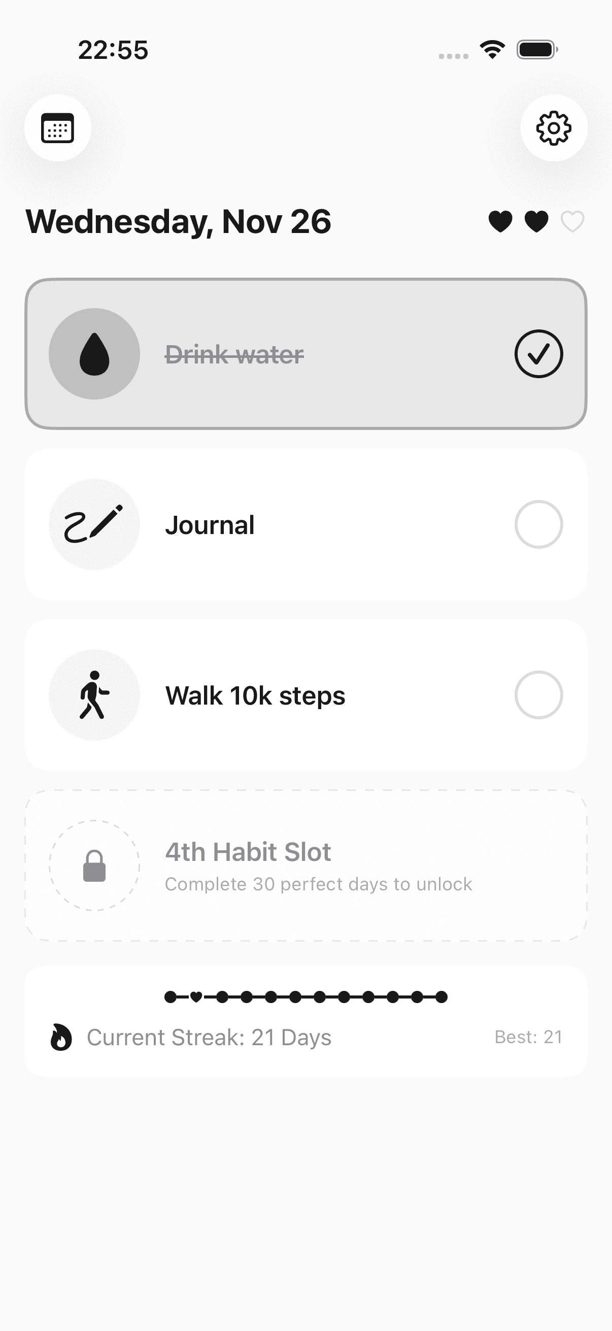 Trio Habit app showing habit tracking interface